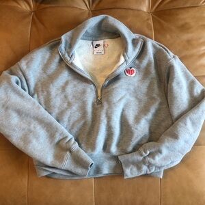 Nike Half Zip Cropped Sweater gray with blue and red embroidery